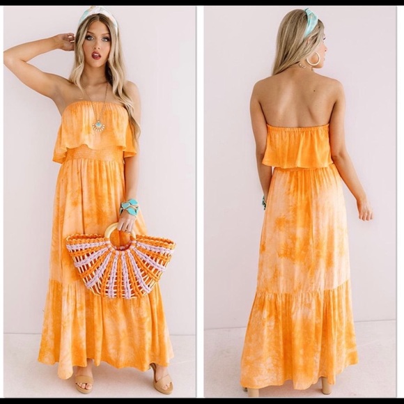 Clearance! NWT Orange Tie dye tiered maxi dress - Picture 4 of 5